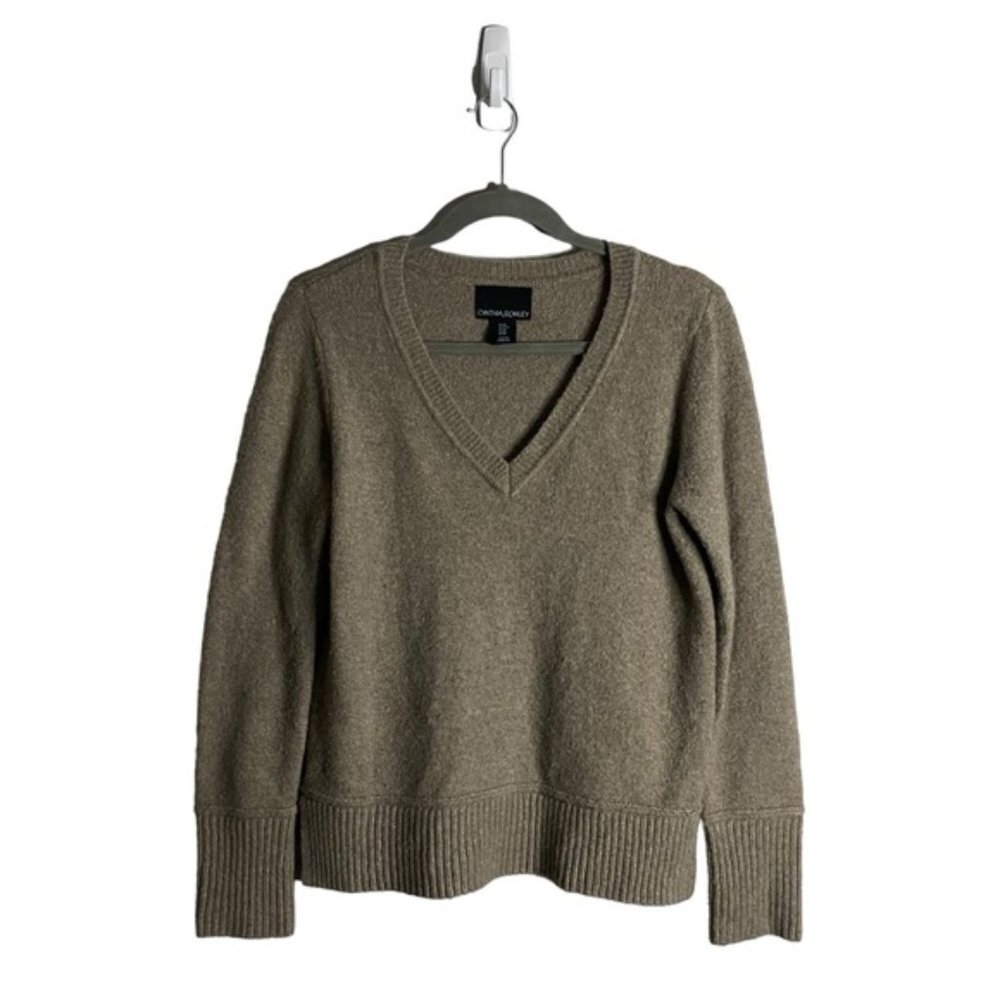 Cynthia Rowley Women's Tan V-Neck Knit Sweater